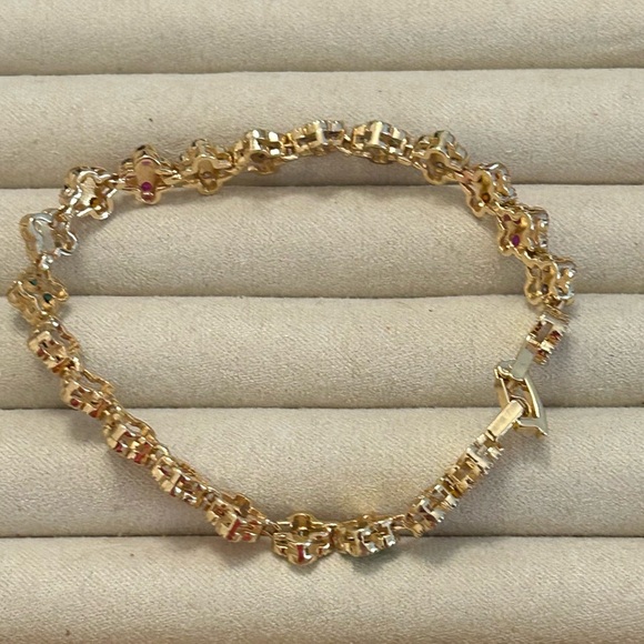 14k Plated Gold Multicolor Floral with Crystals Bracelet - Picture 6 of 7
